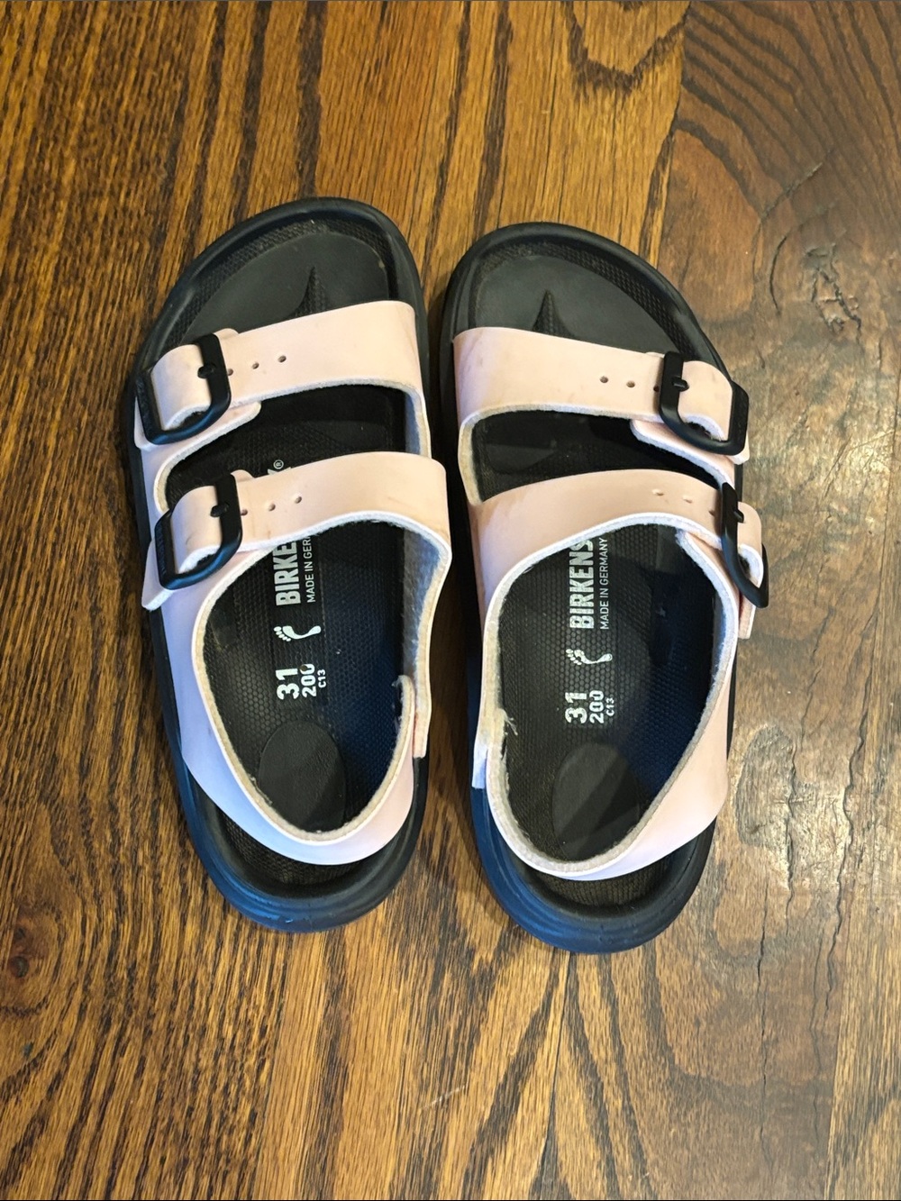 Birkenstock Kids Light Pink Double-Strap Sandals with Black Footbed